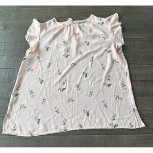 Loft Women's  light pink floral sleeveless blouse with flutter sleeves Size XL